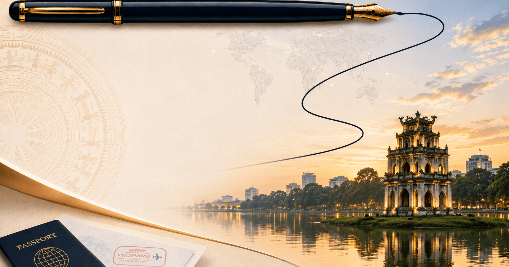 Hà Nội Skyline Sunset Banner